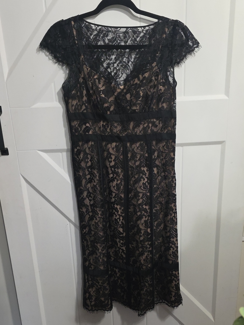 LOFT Nude Slip with Black Lace Overlay